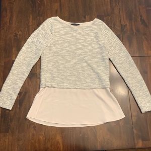 EUC White House Black Market mixed media sweater, black and ivory, XS, like new